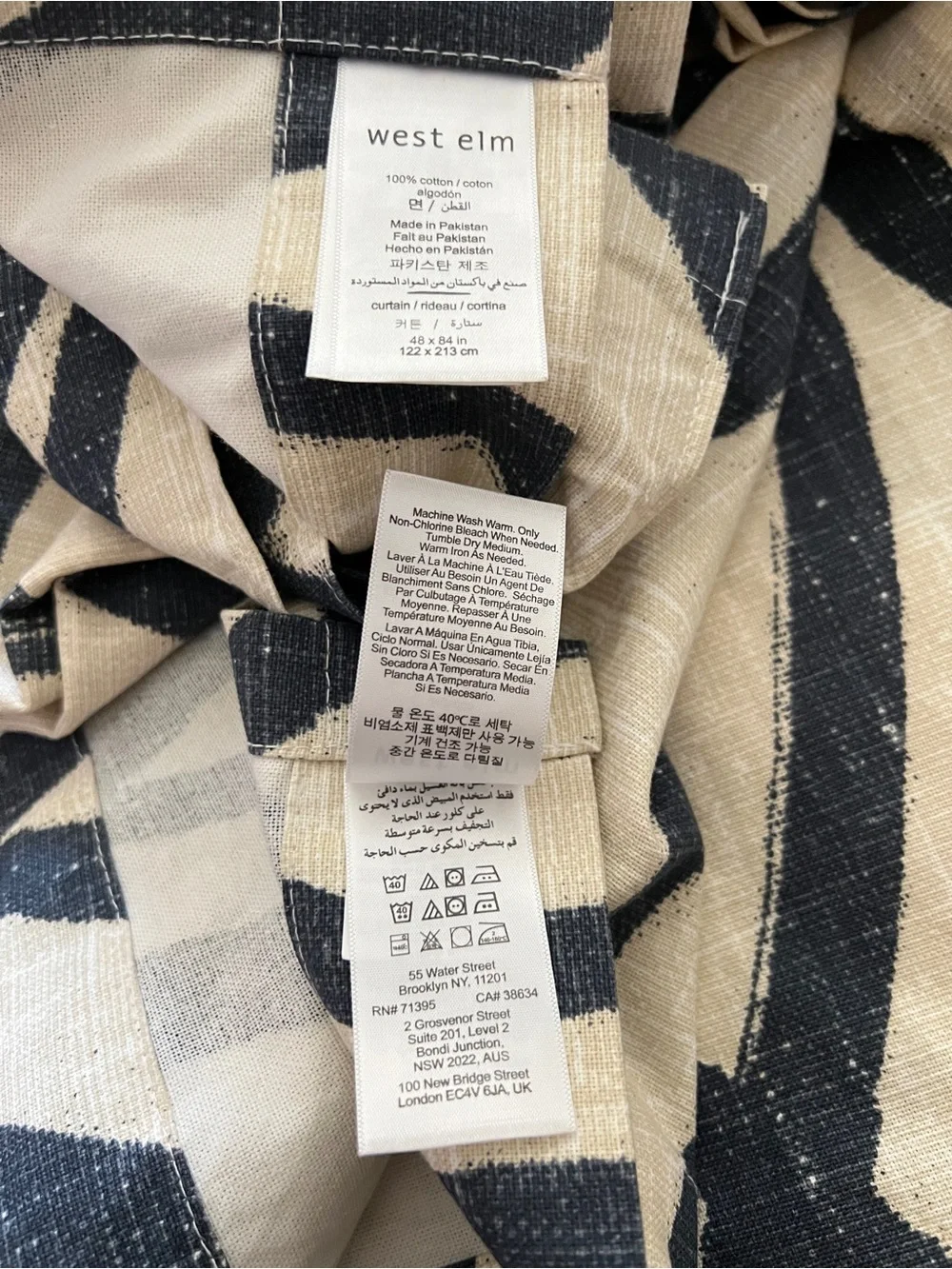 West Elm 2 Panel Curtain Cotton Canvas Scribble Lattice SZ 48” X  84” Blue/Cream